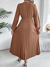 economico maxi abito nero-Per donna Abito da lavoro Abito linea A Di tendenza Ufficio Moda da lavoro Rimborsate Abito lungo Abito lungo A pieghe A V Manica lunga Liscio Standard Nero Vino Marrone Primavera Autunno S M L XL