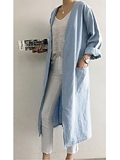 preiswerte Trenchcoats-Damen Trenchcoat B¨¹ro Tasche Feste Farbe Moderner Stil Lockere Passform Oberbekleidung Langarm Frühling Hellblau S