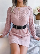 ieftine Rochii tricotate-Pentru femei Rochii Tricot Rochie Mini Elegant Stilat Simplu Zilnic Stil Nautic Manșon Lung 2023 Potrivire Largă Alb Roz Îmbujorat Albastru piscină S M L