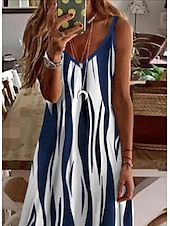 abordables Robes Rayés et Géométriques-Femme Robe mi-longue Robe casual Robe à Bretelles Mini-robe Robe d&#039;été mode basique Sexy Vacances du quotidien Rendez-vous Standard Rayé Sans Manches Col V Noir Vin Bleu Vert Eté Printemps