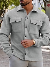 cheap Men&#039;s Jackets &amp; Coats-Men&#039;s Shirt Jacket Transition Jacket Daily Lightweight Pocket Spring Plain Streetwear Lapel Regular Black Light Grey Dark Gray Jacket