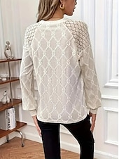 preiswerte Texturierte Kapuzenpullover &amp; Sweatshirts-Damen Bluse Elegant Spitze Öse Langarm Rundhals Alltag Beige Sommer