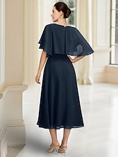voordelige Vloerlengte-Strand Bruiloft A-Lijn Moeder van de Bruid Jurk Elegante Sierlijke Hals Thee Lengte Chiffon Halve Mouw met Kant maat op maat