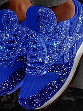 cheap Women's Sneakers-Women's Silver Glitter Sneakers with Rhinestone Embellishments, Lace-Up Low-Top Mesh Fashion Sneakers, Flat Sole Shoes for Fashion-Forward Women, Party, Casual Streetwear &amp; Evening Events