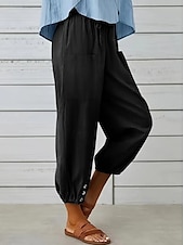 abordables Pantalon droit-Femme Taille EU / US Large Sarouel Décontractées Pantalon Harlem Longueur genou Taille haute Couleur Pleine Poche Sarouel Respirabilité Extérieur Non Elastique Extérieur Casual Quotidien Noir