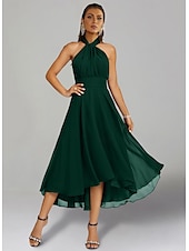 abordables Robes pour invitées de mariage-Robes de Mariage Invité A-Line Robe Élégante Formelle Fête de Mariage Longueur Thé Sans Manches Une Épaule Invité de Mariage Automne Chiffon avec Fronces 2025