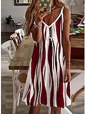 abordables Robes Rayés et Géométriques-Femme Robe mi-longue Robe casual Robe à Bretelles Mini-robe Robe d&#039;été mode basique Sexy Vacances du quotidien Rendez-vous Standard Rayé Sans Manches Col V Noir Vin Bleu Vert Eté Printemps