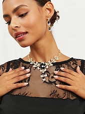 voordelige Dames ketting-elegante sieradenset met zwarte edelstenen en kristallen - goudkleurige ketting en oorbellen voor avondkleding en speciale gelegenheden