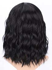 baratos Perucas Sintéticas sem Touca-Bob encaracolado peruca sintética curta preta com franja natural olhando fibra resistente ao calor cabelo para mulher