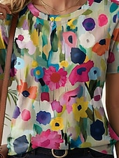 Dames T-shirt Bloemig Kleurenblok Stijlvol Casual Korte mouw Strakke ronde hals Normale tops Dagelijks Afdrukken Wit Blozend Roze blauw Groen Regenboog Zomer voordelige Bloementhee-Dames T-shirt Bloemig Kleurenblok Stijlvol Casual Korte mouw Strakke ronde hals Normale tops Dagelijks Afdrukken Wit Blozend Roze blauw Groen Regenboog Zomer