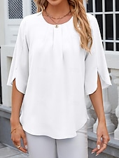 cheap Women&#039;s Plain Tops-Shirt Blouse Women&#039;s White Pink Wine Plain Sexy Street Daily Fashion Round Neck Regular Fit S