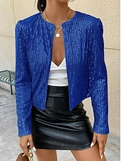 cheap Furs &amp; Leathers-Women&#039;s Casual Jacket Dailywear Sequin Solid Color Cool Regular Fit Outerwear Long Sleeve Spring Rose Gold S