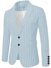 preiswerte Herrenblazer-Herren Abschlußfeier Abendkleidung Blazer Geschäft Formeller Abend Hochzeitsfeier Nur oben Mode Lässig Sommer Frühling &amp; Herbst Polyester Streifen Tasche Lässig / Alltäglich Einreihig Blazer Schwarz