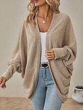 preiswerte Strickjacken und Oberbekleidung-Damen Cardigan-Mantel Brautkleider schlicht Feste Farbe Gerippt Öffnung vorne Strick Fledermaus Ärmel Langarm Normale Oberteile Stricken Täglich Rosa Blau Frühling Herbst