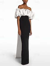cheap BLACK-Sheath Evening Gown Elegant Dress Formal Sweep / Brush Train Sleeveless Jewel Neck Stretch Crepe with Bow(s) 2025