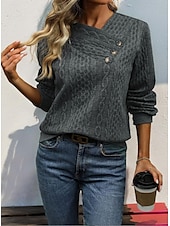 preiswerte Damen Einfache Oberteile-Damen Tunika Feste Farbe Glatt Stilvoll Geschäftlich Langarm Asymmetrisch Arbeit Täglich Knopf Dunkelgray Frühling Herbst Winter