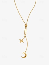 abordables Collier pour femme-collier pendentif étoile et lune en or pour femme - chaîne lariat en acier titane parfaite pour les styles décontractés et élégants