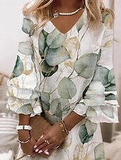 preiswerte Boho Kleider-Damen Minikleid Halbformelles Kleid Minikleid Sommerkleid A Linie Kleid Stilvoll Rüschenärmel Ausgestellter Ärmel Urlaub Normale Passform Paisley-Muster Dreiviertelarm V Ausschnitt Magenta Hellgrün