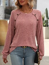 billiga Kvinnors Arbetslinnen-Dam Blus Ensfärgat Slät Stylish Modern Långärmad Rund hals Arbete Knappar Rodnande Rosa Blå Grön Kaki Vår Höst Vinter