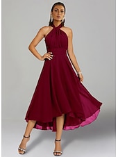 abordables Robes pour invitées de mariage-Robes de Mariage Invité A-Line Robe Élégante Formelle Fête de Mariage Longueur Thé Sans Manches Une Épaule Invité de Mariage Automne Chiffon avec Fronces 2025