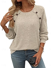 billiga Kvinnors Arbetslinnen-Dam Blus Ensfärgat Slät Stylish Modern Långärmad Rund hals Arbete Knappar Rodnande Rosa Blå Grön Kaki Vår Höst Vinter