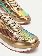 ieftine Adidași de Damă-Pentru femei Adidași Pantofi de confort În aer liber Zilnic Călătorie Broderie Pană Vârf rotund Modă Casual Confortabili Luciu Piele PU metalizată Dantelat Argintiu Negru Auriu