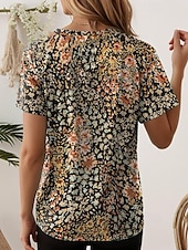 billige Blomster t-skjorte-Dame T skjorte Blomstret Stilfull Fritid Kortermet Crew-hals Vanlige topper Daglig Trykt mønster Kakifarget Sommer