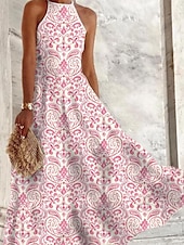 billiga Eleganta blommiga klänningar-Dam Maxiklänning Vardagsklänning Swingklänning Sommarklänning Klänning med tryck Mode Modern Ledigt Utomhus Semester Dagligen Normal Blommig Ärmlös Rund hals Rodnande Rosa Blå Purpur Grön Sommar Vår