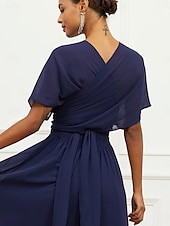 abordables Robes de vacances-Robe Trapèze Femme Robe mi-longue Ruché Ceinturé robe demoiselle d honneur Soirée Cocktail Elégant Grande occasion Une Epaule Sans Manches Ample bleu marine S M L XL 2XL