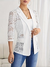 preiswerte Blazer &amp; Anzüge-Damen Blazer Sakko Formal Spitze Glatt Atmungsaktiv Strassenmode Regular Fit Oberbekleidung Langarm Frühling Schwarz S