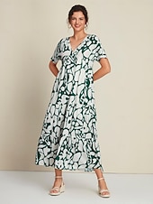 cheap Print Casual Dress-Plant Print V Neck Maxi Dress