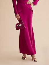 billige dameskjørt-sateng bryllup gjest mid midje elegant party maxi skjørt