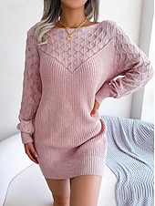 ieftine Rochii tricotate-Pentru femei Rochii Tricot Rochie Mini Elegant Stilat Simplu Zilnic Stil Nautic Manșon Lung 2023 Potrivire Largă Alb Roz Îmbujorat Albastru piscină S M L