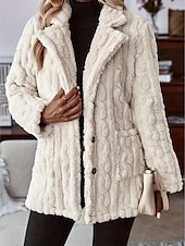 preiswerte Wintermäntel-Damen Freizeitjacke warm halten Tasche Brautkleider schlicht Feste Farbe Täglich Vorne geknöpft Lang V Ausschnitt Lockere Passform Langarm Oberbekleidung Beige Frühling Herbst
