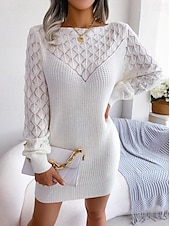 ieftine Rochii tricotate-Pentru femei Rochii Tricot Rochie Mini Elegant Stilat Simplu Zilnic Stil Nautic Manșon Lung 2023 Potrivire Largă Alb Roz Îmbujorat Albastru piscină S M L