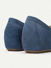 billiga Lätta damskor-dam loafers i blå mocka med tofsar – bekväma slip-on mockasiner för vardagligt och vardagsbruk