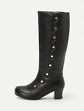 preiswerte 1930er Jahre-Damen Stiefel Knopfstiefel Retro Outdoor Arbeit Täglich Kniehohe Stiefel Knopf Blockabsatz Runde Zehe Elegant Vintage PU Schnalle Wein Schwarz Braun