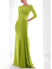 abordables violet-Robe de Soirée Sirène Élégante Robe Formelle Automne Longueur Sol Manche 3/4 Col V Chiffon avec Froncé Volants 2025
