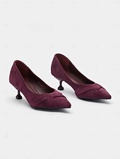 ieftine Formal-pantofi cu toc pisoi din piele intoarsa visiniu cu detaliu de noduri incrucisate pentru o tinuta eleganta si formala
