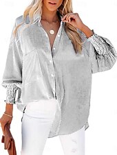 voordelige Vrouwen Werk Tops-dames overhemd blouse casual gestreept knopen zak lange mouw normale tops overhemd kraag dagelijks zwart blauw lente&amp;amp;  val