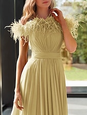 cheap YELLOW-A-Line Evening Gown Elegant Dress Formal Floor Length Sleeveless Off Shoulder Stretch Chiffon with Feather Pleats 2025
