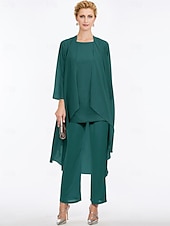 voordelige Broekpakken van mama-Strand Bruiloft Jumpsuit  Pantsuit Moeder van de Bruid Elegante Plus Size Bateau Hals Vloer Lengte Chiffon Mouwloos Wrap Inbegrepen met Effen Kleur om indruk te maken 2025 gratis maat op maat