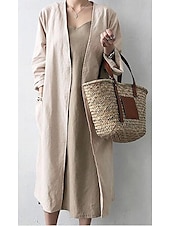 preiswerte Trenchcoats-Damen Trenchcoat B¨¹ro Tasche Feste Farbe Moderner Stil Lockere Passform Oberbekleidung Langarm Frühling Hellblau S