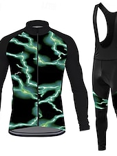 cheap Men's Clothing Sets-Men's Cycling Jersey with Bib Tights Long Sleeve Mountain Bike MTB Road Bike Cycling Spring Autumn / Fall Red Blue Purple Lightning Bike Sweat wicking Comfortable Breathable Spandex Sports Clothing