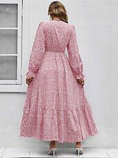 olcso Elegáns virágos ruhák-Női Hosszú ruha Maxi ruha Ünnepi ruha A vonalú ruha Elegáns Stílusos Napi Normál Virágos Hosszú ujj V-alakú Fekete Fehér Arcpír rózsaszín Medence Ősz