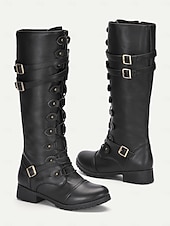 baratos Botas de combate-botas de combate góticas vintage femininas – botas de cano alto com fivela preta para cosplay e uso diário
