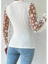 ieftine Topuri imbracate-bluză de damă șifon elegant modern plasă de culoare uni mozaic mânecă lanternă mânecă lungă decolteu turn negru alb albastru vară primăvară toamnă