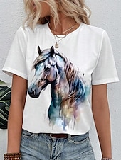 abordables T-shirt Animaux-t-shirt femme décontracté imprimé manches courtes hauts réguliers col rond quotidien blanc été