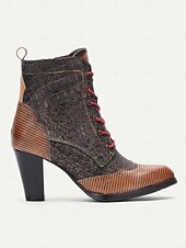 cheap Cowboy &amp; Western Boots-Women&#039;s Vintage Lace-Up Ankle Boots - Stylish Patchwork High Heels for Oktoberfest, Casual, and Formal Wear