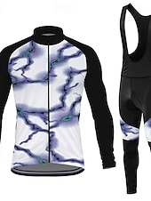 cheap Men's Clothing Sets-Men's Cycling Jersey with Bib Tights Long Sleeve Mountain Bike MTB Road Bike Cycling Spring Autumn / Fall Red Blue Purple Lightning Bike Sweat wicking Comfortable Breathable Spandex Sports Clothing